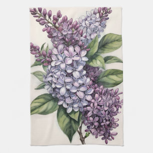 Lilacs Purple Lilac Bush Illustration              Tea Towel