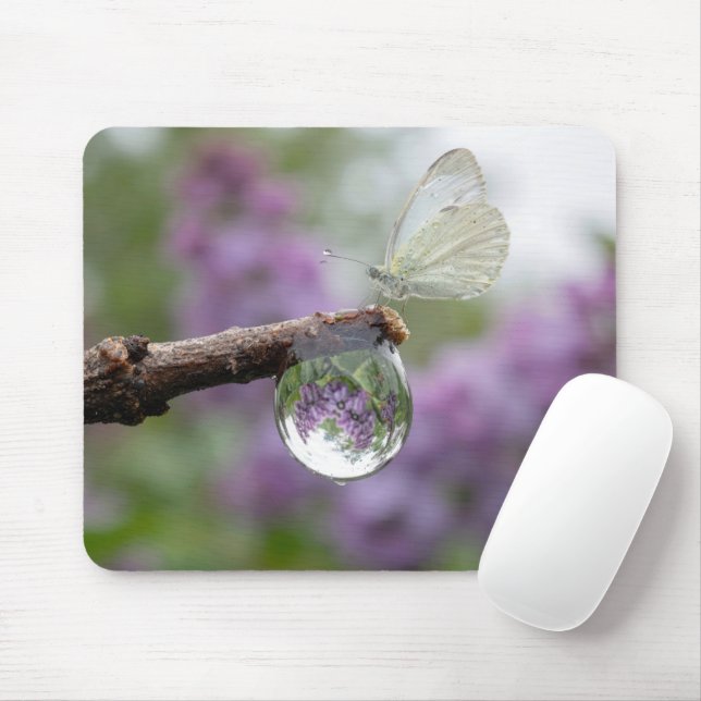 Lilacs Reflection in a Raindrop with Butterfly Mouse Pad (With Mouse)