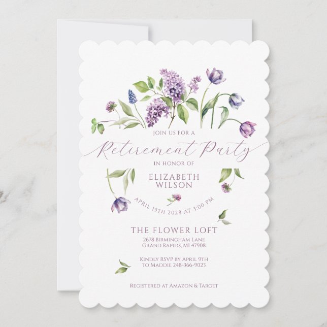 Lilacs & Spring Flowers Retirement Invitation (Front)