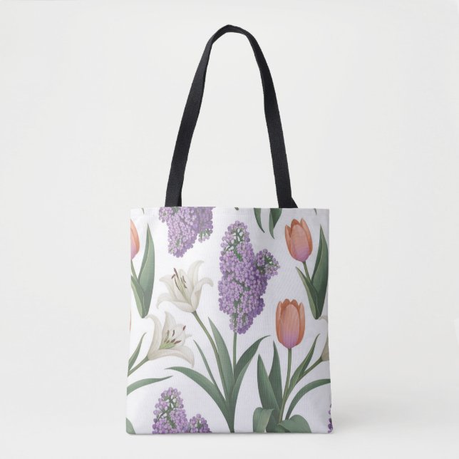 Lilacs Tulips Lilies Shopping Errand Tote Bag (Front)