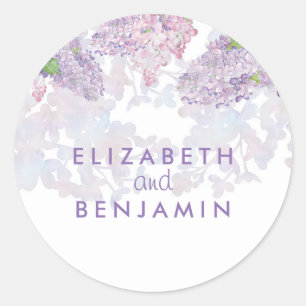 Lilacs Watercolor Floral Elegant Wedding Classic Round Sticker