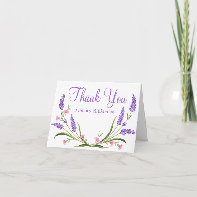 Lilacs Watercolor Purple Floral Wedding Thank You (Front)