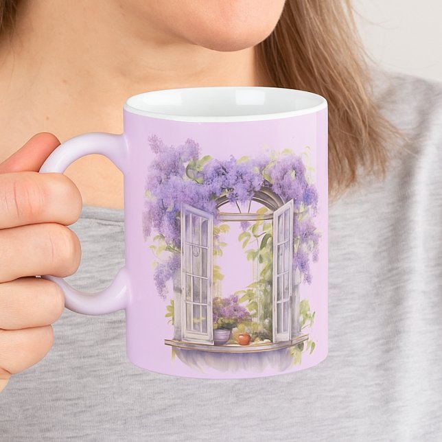 Lilacs window flowers lavender monogram coffee mug (Creator Uploaded)