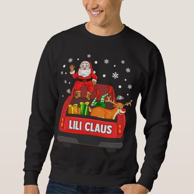 Lili Claus Red Truck Santa Reindeer Elf Christmas Sweatshirt (Front)