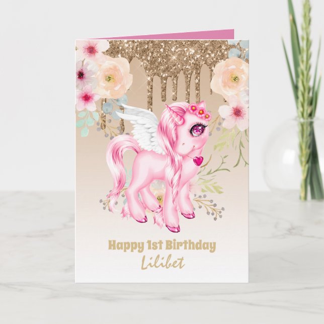 Lilibet 1st Birthday Cards - Princess Unicorns (Front)