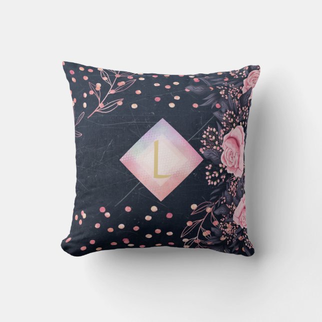Lilibet Monogram Navy Rosegold Pink Princess Gifts Cushion (Front)