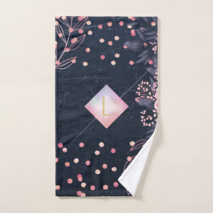 Lilibet Monogram Navy Rosegold Pink Princess Gifts Hand Towel