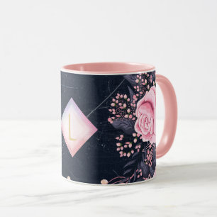 Lilibet Monogram Navy Rosegold Pink Princess Gifts Mug