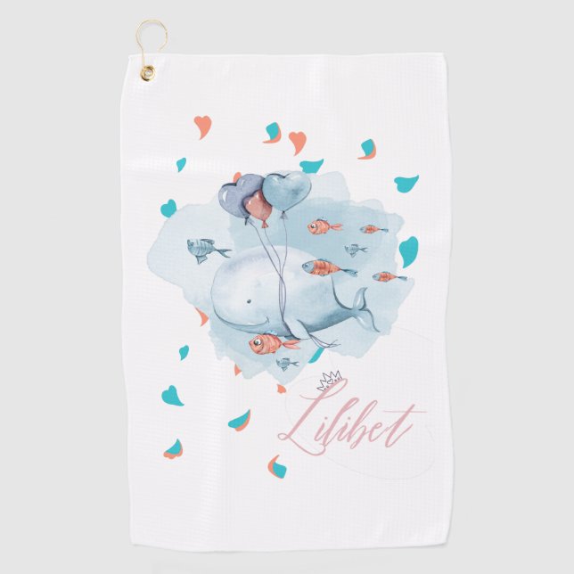 Lilibet Named Magical WHALE Gifts for Girls Golf Towel (Front)