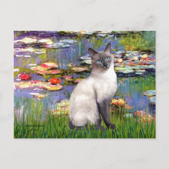 Lilies 2 - Blue Point Siamese cat Postcard (Front)