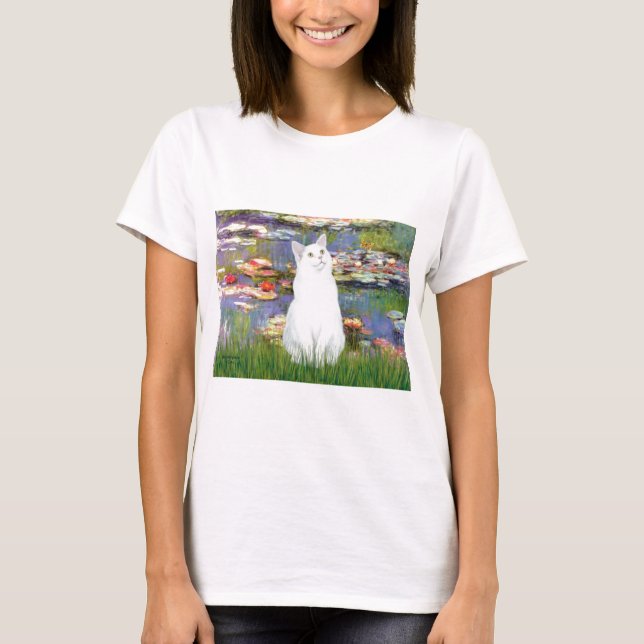 Lilies 2 - White cat T-Shirt (Front)