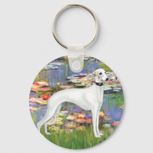 Lilies 2 - White Whippet (11b) Key Ring