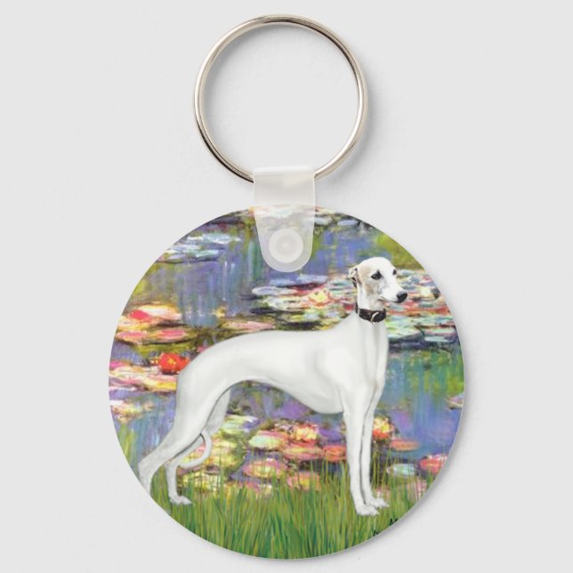 Lilies 2 - White Whippet (11b) Key Ring (Front)