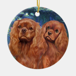 Lilies 5- Two Ruby Cavaliers Ceramic Tree Decoration