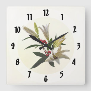 Lilies and Berries Square Wall Clock