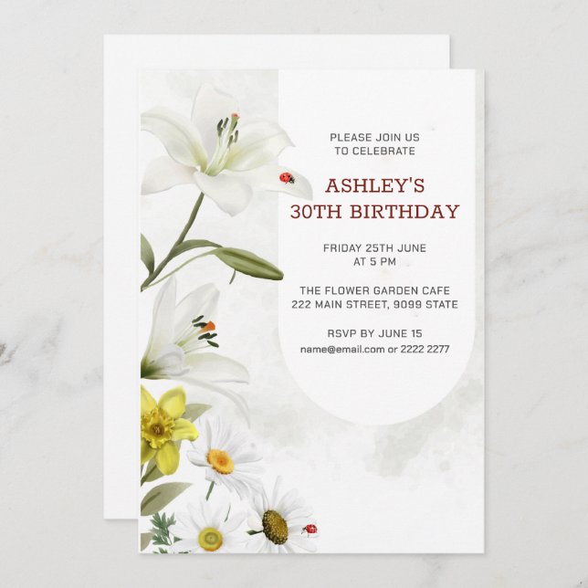 Lilies and Daffodils Birthday Invitation (Front/Back)