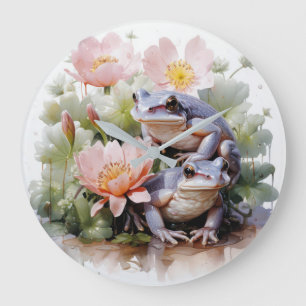 Lilies and Frogs Large Clock
