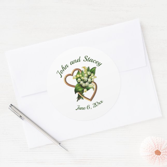 Lilies and Heart Romantic Classic Round Sticker (Envelope)