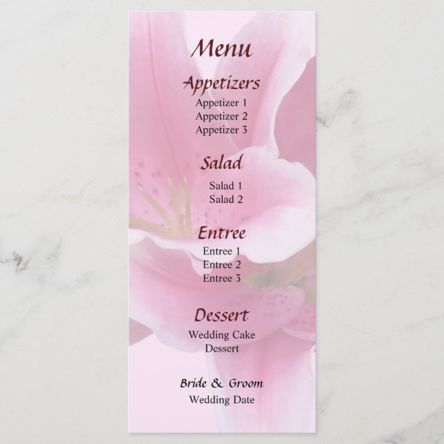 Lilies Arm in Arm Wedding Menu (Front)