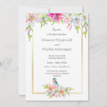 Lilies Bird Watercolor Wedding Invitation