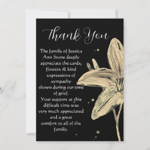 Lilies Black Floral Funeral Death Thank you  Invitation