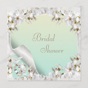 Lilies, Doves & Wedding Bands Mint Bridal Shower Invitation