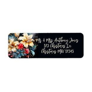 Lilies Floral Christmas Return Address Label