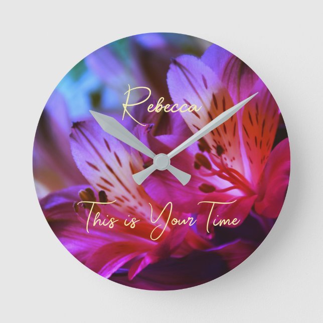 Lilies Floral Personalizable Wall Clock (Front)