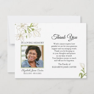 Lilies Funeral Thank You Photo Note Card white