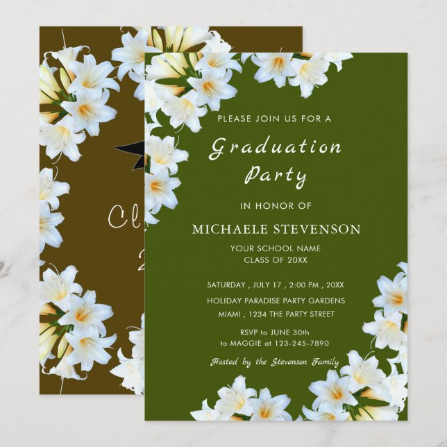 Lilies Graduation Invitation Template Your Colours (Front/Back)