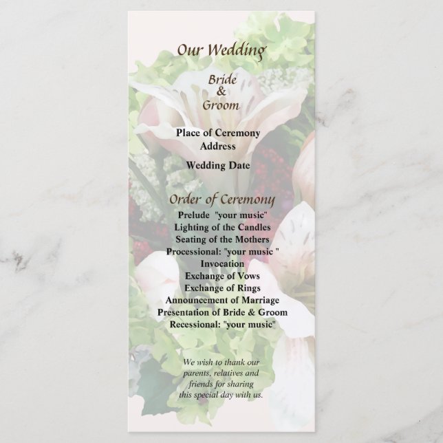 Lilies, Hydrangea and Berries Wedding Program (Front)