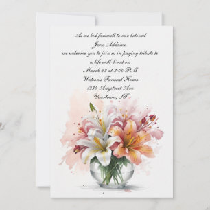 Lilies in a Bowl Watercolor Memorial Invitation
