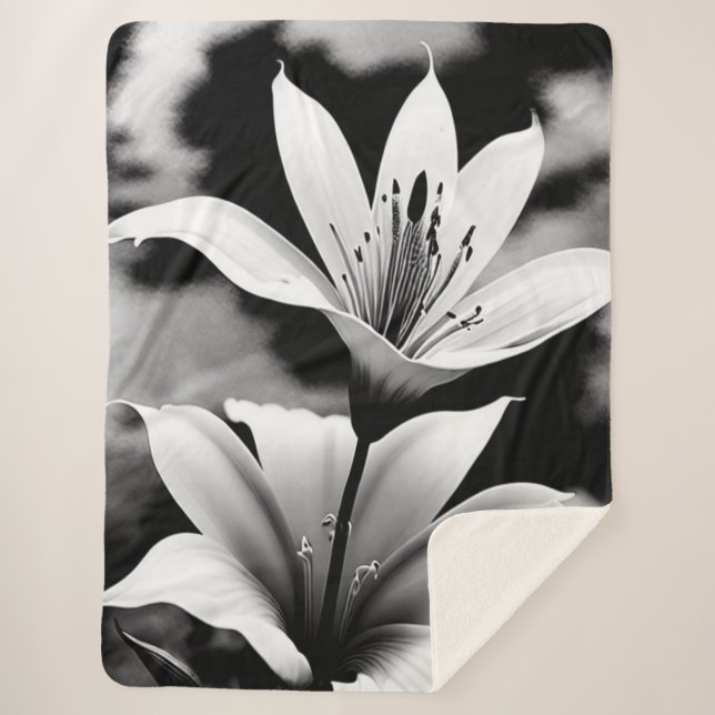 Lilies in Black and White on a Sherpa Blanket (Front)