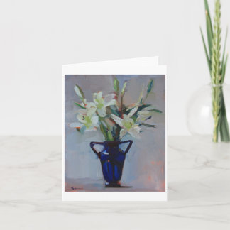 'Lilies in Blue' - white lilies in a blue vase Card