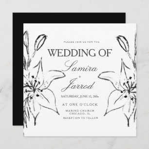 Lilies Line Art Ink Sketch Wedding