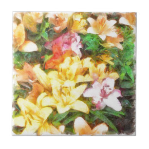 Lilies Love and Light Watercolor Ceramic Tile
