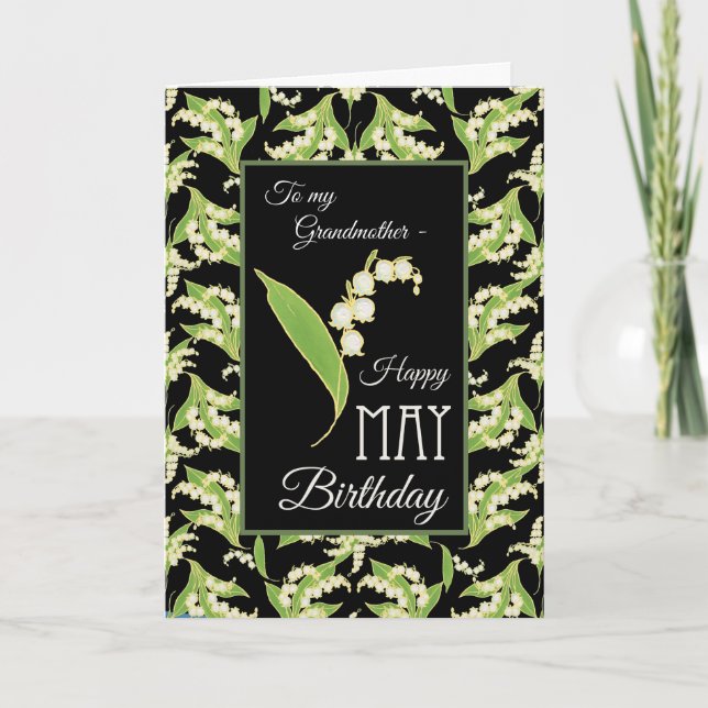 Lilies May Birthday Card, Black: Grandmother Card (Front)