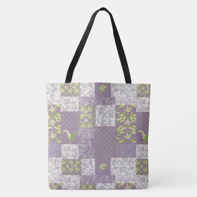 Lilies-of-the-Valley Faux Patchwork in Mauve Tote Bag (Front)