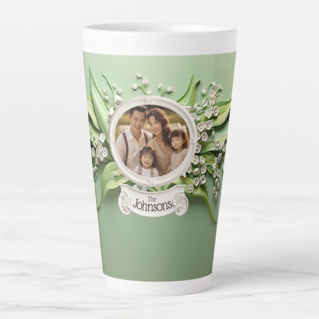 Lilies of the valley Personalised Family Photo Latte Mug (Front)