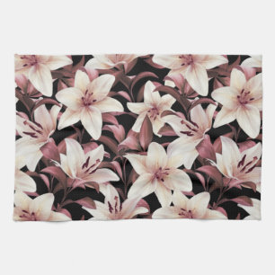 Lilies on black tea towel