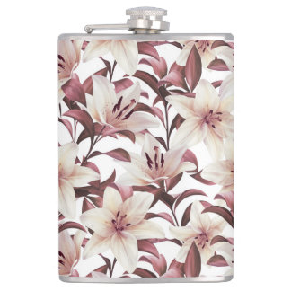 Lilies on white. Floral pattern Hip Flask
