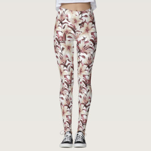Lilies on white. Floral pattern Leggings