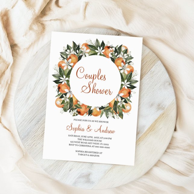 Lilies & Orange Floral Couples Shower Invitation (Creator Uploaded)