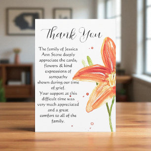 Lilies Orange Floral Funeral Death Thank you  Invitation