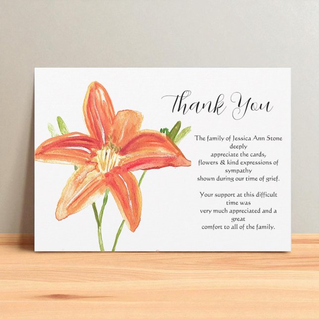 Lilies Orange Floral Funeral Death Thank you  Invitation (Creator Uploaded)