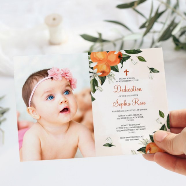 Lilies & Orange Floral Photo Dedication Invitation (Creator Uploaded)
