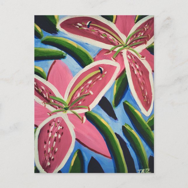 Lilies Painting Postcard by Jasmine | Floral Art  (Front)