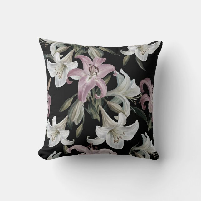 Lilies, pink white, floral pattern. cushion (Front)