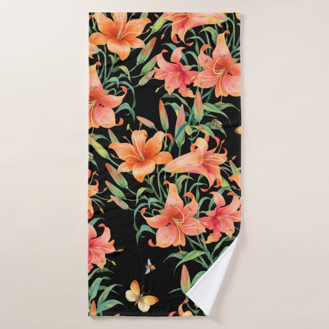 Lilies seamless background pattern.  bath towel (Bath Towel)