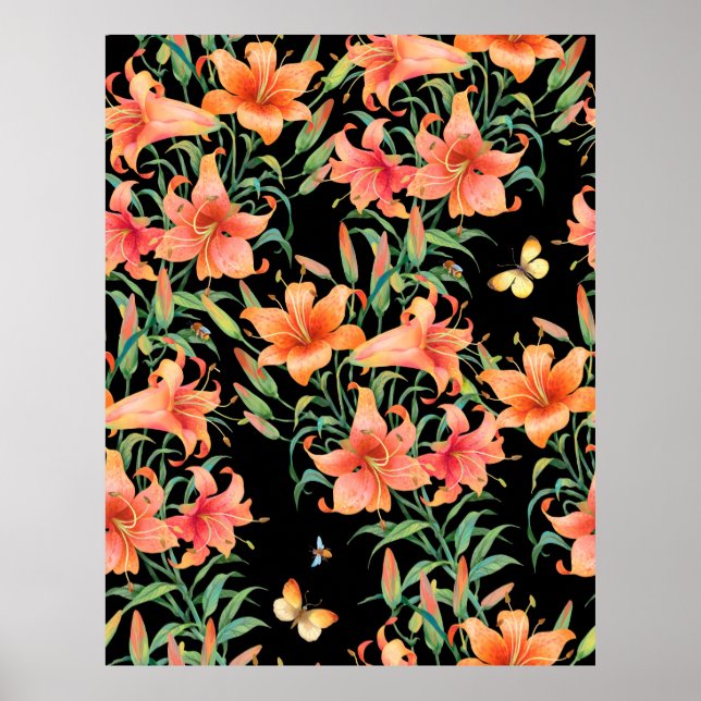 Lilies seamless background pattern.  poster (Front)